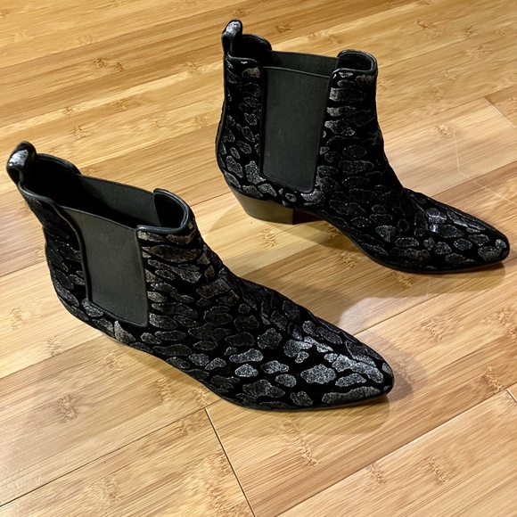 Saint Laurent Black and Metallic Silver Heeled Ankle Boots 9.5 39.5 - Picture 3 of 9